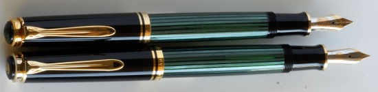 Side by side comparison of old & new style Pelikan M600's