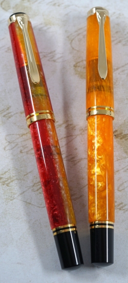 Pelikan M620 Shanghai (2004) and M600 Vibrant Orange (2018)